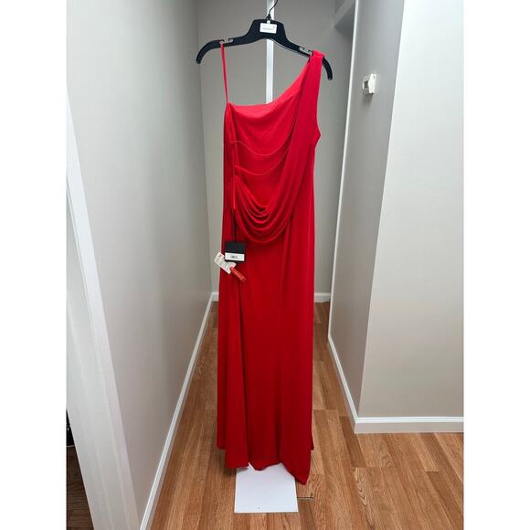 NEW NWT Mac Duggal 26512 Red Jersey One Shoulder Draped Back Gown size 10 - Picture 6 of 6